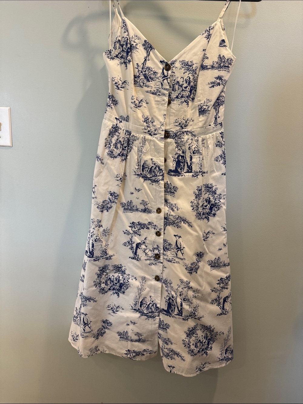 Oasis White Midi Dress with Blue Toile Print